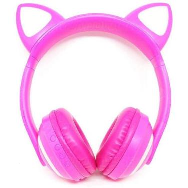 Imagem de Headphone Blue tooth com Iluminação LED Fone Sem Fio de Gatinho  ROSA 