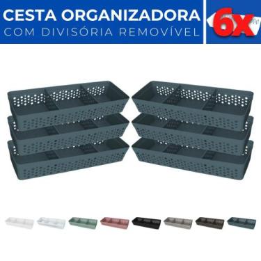 Imagem de Kit 6 Cesto Organizador Rattan c/ Divisória Removível 34x11 - Usual Ut