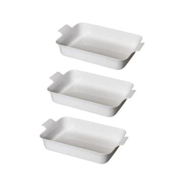 Imagem de Kit 3 Travessa Retangular M C/ Alças Branca Le Chef Tigela Para Servir