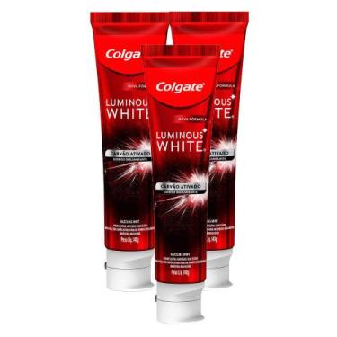 Imagem de Kit 3 Creme Dental Colgate Luminous White Carvão Ativado 140g