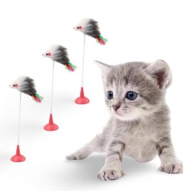 Imagem de 3 Brinquedo Varinha Com Ventosa Interativo Divertido Para Gatos Kit 3 