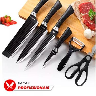 Imagem de Kit Faca Churrasco Faqueiro 6 Pçs Inox Antiaderente - BELLATOR