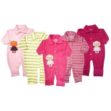 Imagem de Kit 5 Pçs Macacão Bebê Plush Longo Bordado Inverno Enxoval - Koala Bab