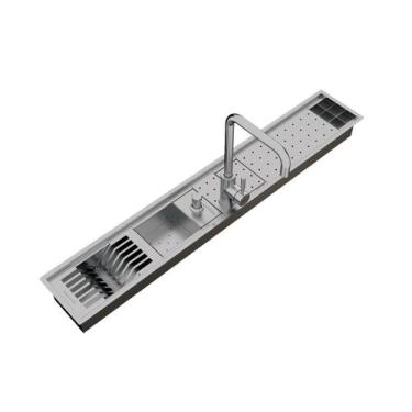 Imagem de Escorredor Louças Sobrepor Calha Úmida Com Torneira Inox