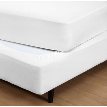 Imagem de Saia Box Modelo Fit Tamanho Cama Queen Malha 100% Algodão Branca - JOÃ
