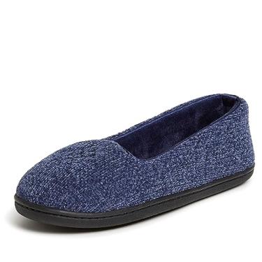 Imagem de Dearfoams Pantufa feminina confortável de balé Rebecca com espuma viscoelástica para uso interno e costas fechadas com larguras amplas, Peacoat Chenille, 7-8