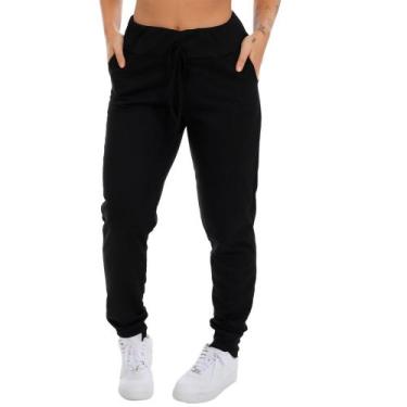Imagem de Calça Feminina Moletinho Preta Fristyle Jogger Com Bolso, GG