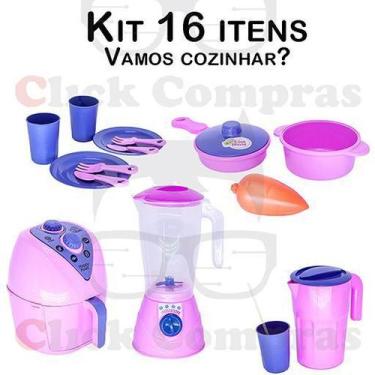 Imagem de Cozinha Infantil Air Fryer Liquidificador Copo Panela 16pç - Altimar
