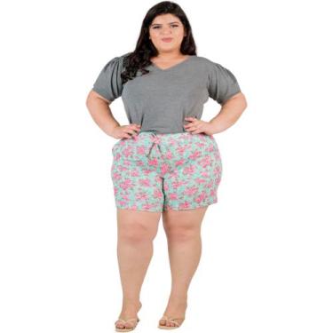 Imagem de Shorts Feminino com Bolsos Plus Size Crepe Cintura Média Catwalk Verde