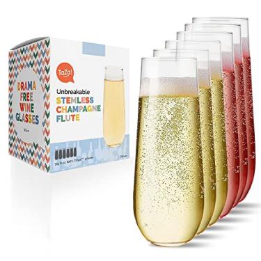 Imagem de Taças de champanhe inquebráveis sem haste 255 g, conjunto de 6 copos de plástico Tritan inquebráveis, flauta reutilizável para lava-louças, casamento, despedida de solteira, viagem e taças de