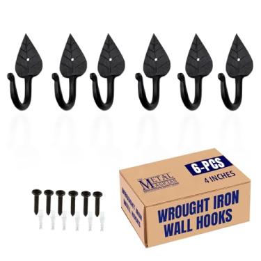 Imagem de The Metal Magician Pacote de 6 ganchos para casaco estilo folha montado na parede cabide único gancho de ferro ferreiro porta-chaves toalha, bolsas, chapéu pendurado perfeito para banheiro, cozinha,