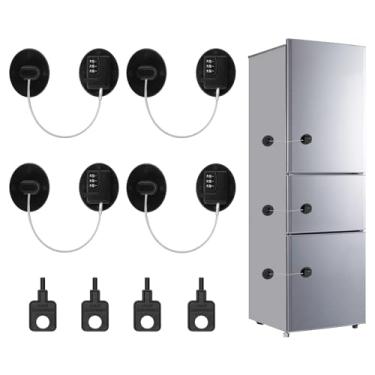 Imagem de Pletpet Combinação de 4 peças de fechadura de geladeira, fechaduras autoadesivas de geladeira para adultos, fechadura de porta de freezer com senha, trava de segurança à prova de geladeira para