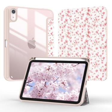 Imagem de Jarviwiin Capa para iPad mini 7 (A17 Pro), iPad mini 6ª geração 21.1 cm, Slim Folio Tri-Fold Smart Auto Wake/Sleep com capa traseira transparente para iPad mini 7ª 6ª geração 21.1 cm (rosa floral)