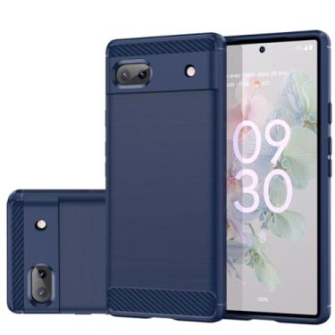 Imagem de Gufuwo Capa para Pixel 6A, capa para Google 6A GB62Z, capa de telefone fina de fibra de carbono TPU capa protetora antiarranhões à prova de choque para Google Pixel 6A azul