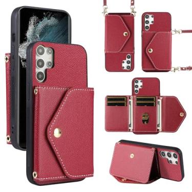 Imagem de Dibosom Capa carteira minimalista para Samsung Galaxy S23 Ultra 5G com alça de ombro, 6 compartimentos para cartões fina e fina, capa de telefone com suporte para cartão de crédito para S23Ultra 23S S