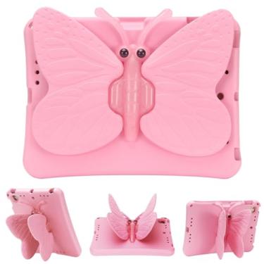 Imagem de Capa infantil para Apple iPad – compatível com 10,2 e 10,5 polegadas, suporte de borboleta fofa, leve, à prova de choque, suporte de lápis, rosa