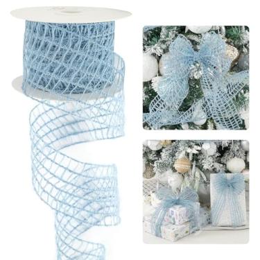 Imagem de HUIHUANG Fita de serapilheira azul com fio de 6,3 cm para árvore de Natal, fio de malha de juta azul empoeirada para grinaldas, árvores, embrulho de presente, guirlanda, decoração de casa de férias -