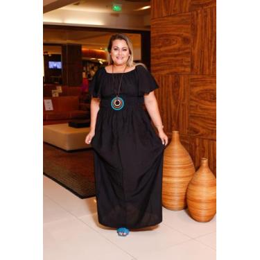 Imagem de Vestido longo plus size feminino lastex manga godê ajustável casamento