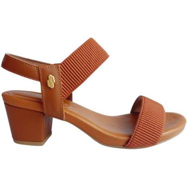 Imagem de Sandália Usaflex Couro Elástico Salto Bloco Grosso Médio, 38, Marrom
