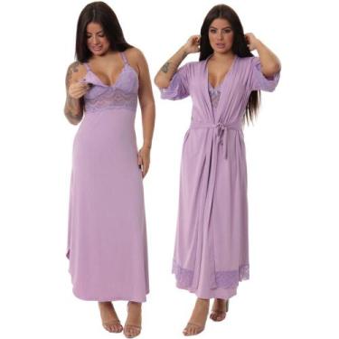 Imagem de Kit Robe Noiva Roupão Camisola Amamentação Longa Maternidade - ALTIE, 