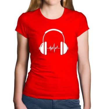 Imagem de Baby Look Algodão Headphone Batimentos - Foca na Moda, Vermelho, M