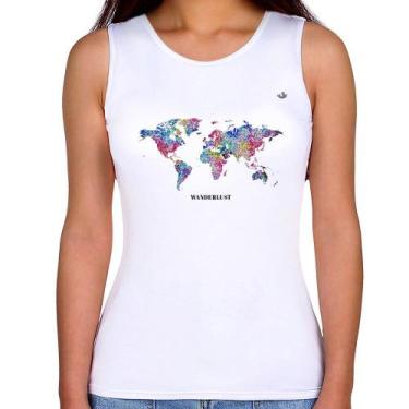 Imagem de Regata Feminina Mapa mundi mosaico - Foca na Moda, Branco, GGG
