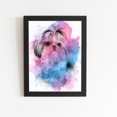 Imagem de Quadro Cachorro Cão Shih Tzu Fêmea Aquarela Moldura 60x40cm - PlimShop