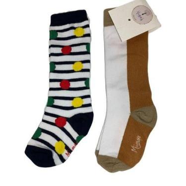 Imagem de Kit Meia 3/4 Mix Poá e Bicolor Marrom - Miimos