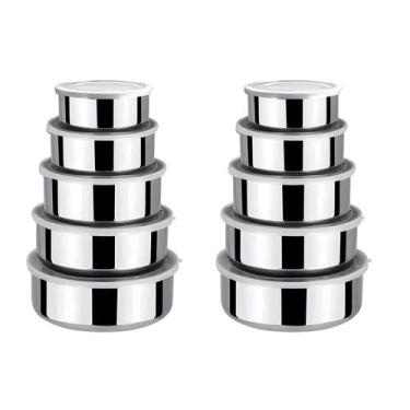 Imagem de Jogo Conjunto Tigelas Aço Inox 10 Peças Potes Bowl C/ Tampa - Clink