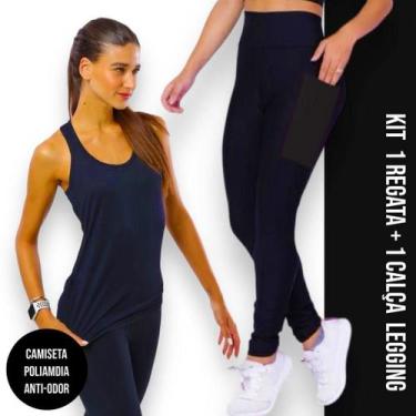Imagem de Camiseta REGATA DRY FIT MALHA FRIA POLIAMIDA + Calça LEG LEGGING BOLSO
