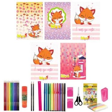 Imagem de Kit 5 Caderno Brochurão Raposa Capa Dura 96 Folhas 38 Itens - Maxima c