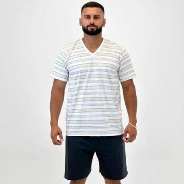 Imagem de Pijama Pzama Listrado Manga Curta com Shorts Masculino-Masculino