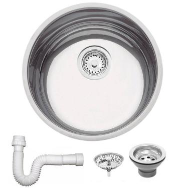 Imagem de Cuba Redonda Tramontina Luna 35 BL Perfecta em Aço Inox Polido 35 cm com Válvula e Sifã...