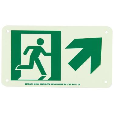 Imagem de Brady Placa de alumínio 81916 BradyGlo de alumínio de alta intensidade que brilha no escuro - Aprovada pela NYC, 12,7 cm x 7,6 cm, legenda "Running Man Picto Only (W/Right Up Arrow)"