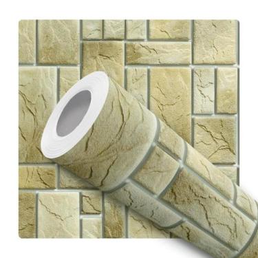 Imagem de Papel De Parede Adesivo Lavável Sala Pedra Rustica 3d Degrade Verde Cl