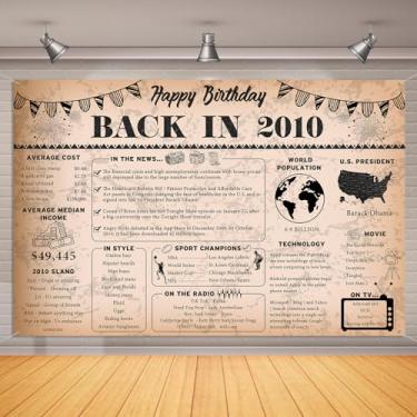 Imagem de Decorações de aniversário de 15 anos vintage Back in 2010 Banner de pano de fundo, 1,8 x 1,2 m vintage 2010 artigos de fundo para fotografia de feliz aniversário