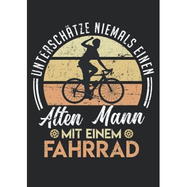 Imagem de Notizbuch A4 liniert mit Softcover Design: Alter Mann mit Fahrrad Radfahrer Fahrradfahrer Vintage Retro: 120 linierte DIN A4 Seiten