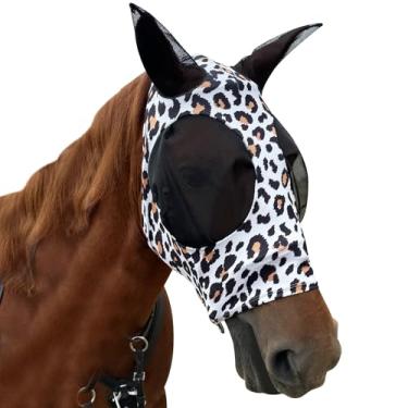 Imagem de Máscara de mosca de cavalo com orelhas - Máscara de mosca equina para cavalos com proteção contra a luz solar, grande espaço para os olhos com tecido elástico respirável, máscara engraçada de cavalo