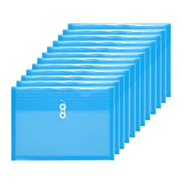 Imagem de TIENO Envelopes de plástico com fecho de cordão pastas de carregamento lateral transparente tamanho ofício organizador de escritório 12 pacotes azul