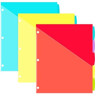 Imagem de INFUN Divisores de Pasta de Plástico de 5 Abas com Bolsos Frontais - 3 Conjuntos, 15 Peças de Divisórias de Pasta Multicoloridas com Abas para Pastas, 5 Divisórias de Abas com Bolsos