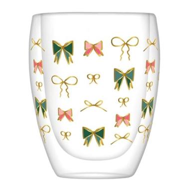 Imagem de Slant Collections Taças de vinho natalinas de parede dupla, vidro acrílico sem haste, 293 g, nós e laços