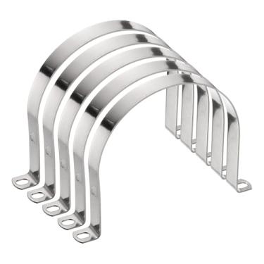 Imagem de HARFINGTON 5 braçadeiras de conduíte de 130 mm de 130 mm, braçadeira de tubo M130 U, correia rígida de aço inoxidável, suporte em forma de U com dois furos para cabo de fio de mangueira de tubo,
