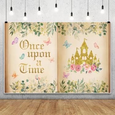 Imagem de Leowefowa 2,1 x 1,5 m Once Upon a Time Photo Backdrop Spring Colorfu Livros de conto de fadas fundo de abertura antiga primavera folhas verdes planta história romântica aniversário festa casamento