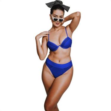 Imagem de Biquíni Meia Taça Feminino Push Up Levanta Seios Cós Alto Cintura Alta