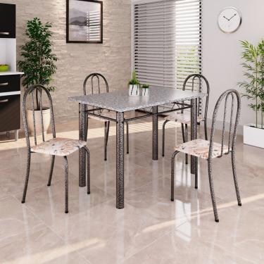 Imagem de Conjunto de Mesa Tubular 100cm X 60cm Tampo em Granito com 4 Cadeiras Bege /Prata