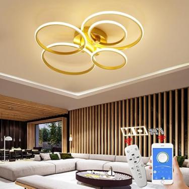 Imagem de Retome control Ring Designs Luz de teto para sala de estar sala de estudo quarto moderno lustre led Acabamento dourado montado na superfície luminárias de lustre led (L75*W57*H10 cm)