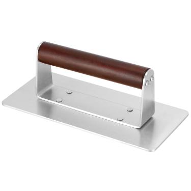 Imagem de QWORK Prensa de bacon de aço inoxidável com cabo de madeira resistente ao calor, 23 cm - antiaderente, bacon, presunto, bife, sanduíche