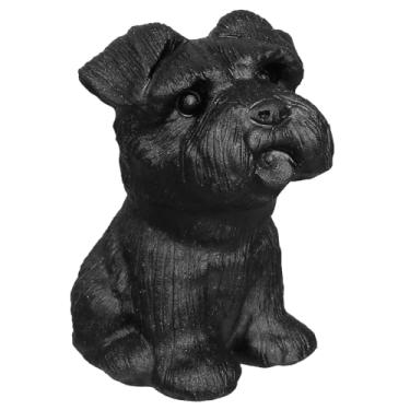 Imagem de Amogeeli Estatueta de Schnauzer de cristal obsidiana preta de 5 cm, mini estátua fofa de cachorro, ornamento de animal feito à mão para Reiki/meditação/decoração de escritório em casa