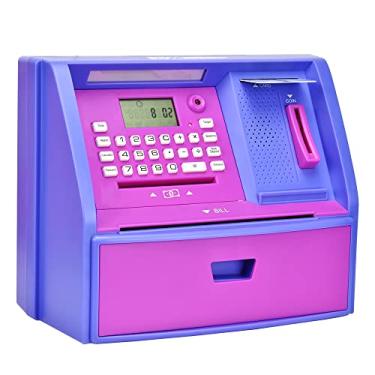 Imagem de Caixa eletrônico com cartão de débito, cofrinho eletrônico para dinheiro real, reconhecimento de moedas, configuração de metas, login com senha, prompt de voz, ótimo presente para meninos e meninas