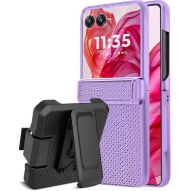 Imagem de Miimall Capa para Motorola Razr Plus 2024 com clipe de cinto, capa Razr Plus 2024 com suporte e clipe para coldre militar à prova de choque robusta com rotação de 360° para Moto Razor 50 Ultra, roxa